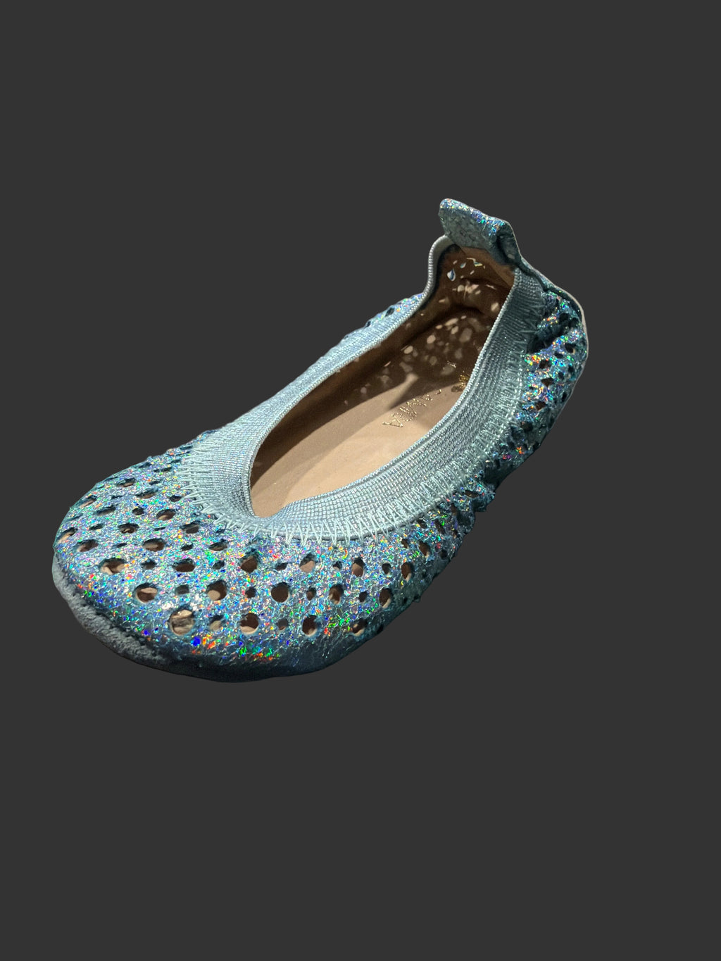 Girls’ Blue Holographic Glitter Ballet Flats with Bow