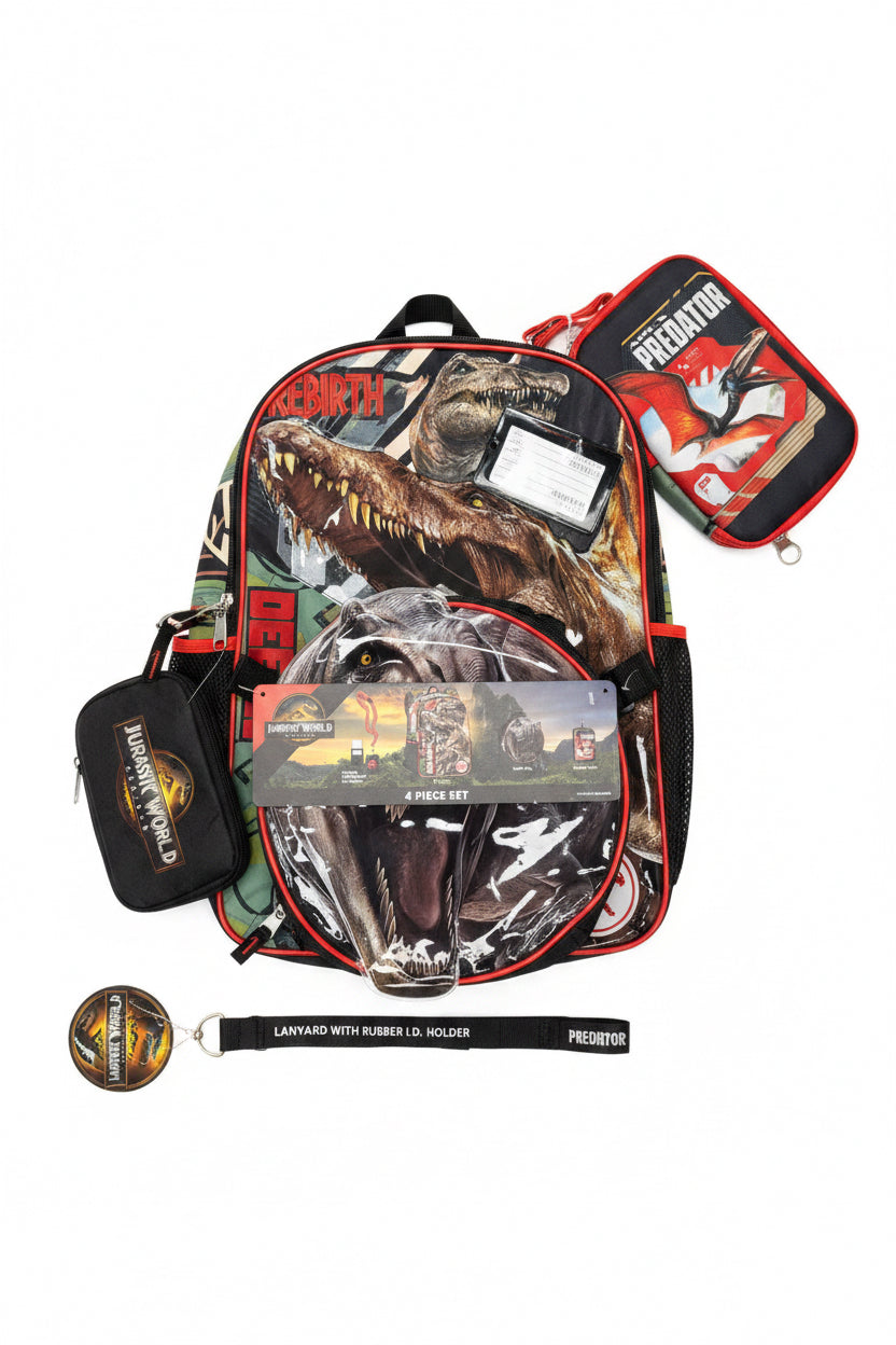 Jurassic World Rebirth Dinosaur 4-Piece Backpack Set – Kids School Set