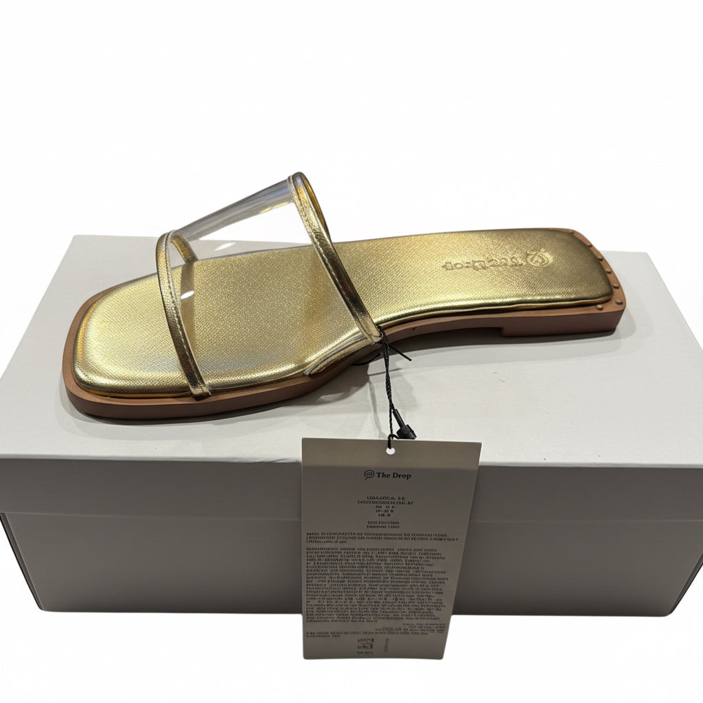 The Drop Women’s Metallic Gold Double-Strap Slide Sandals