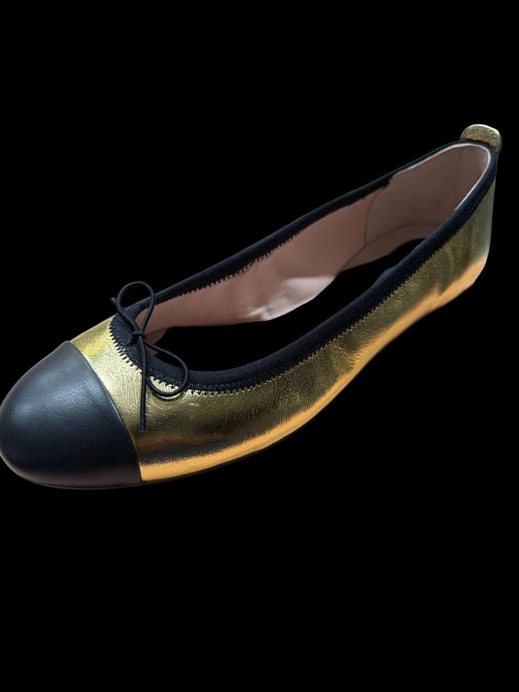 Women’s Metallic Gold & Black Cap-Toe Ballet Flats