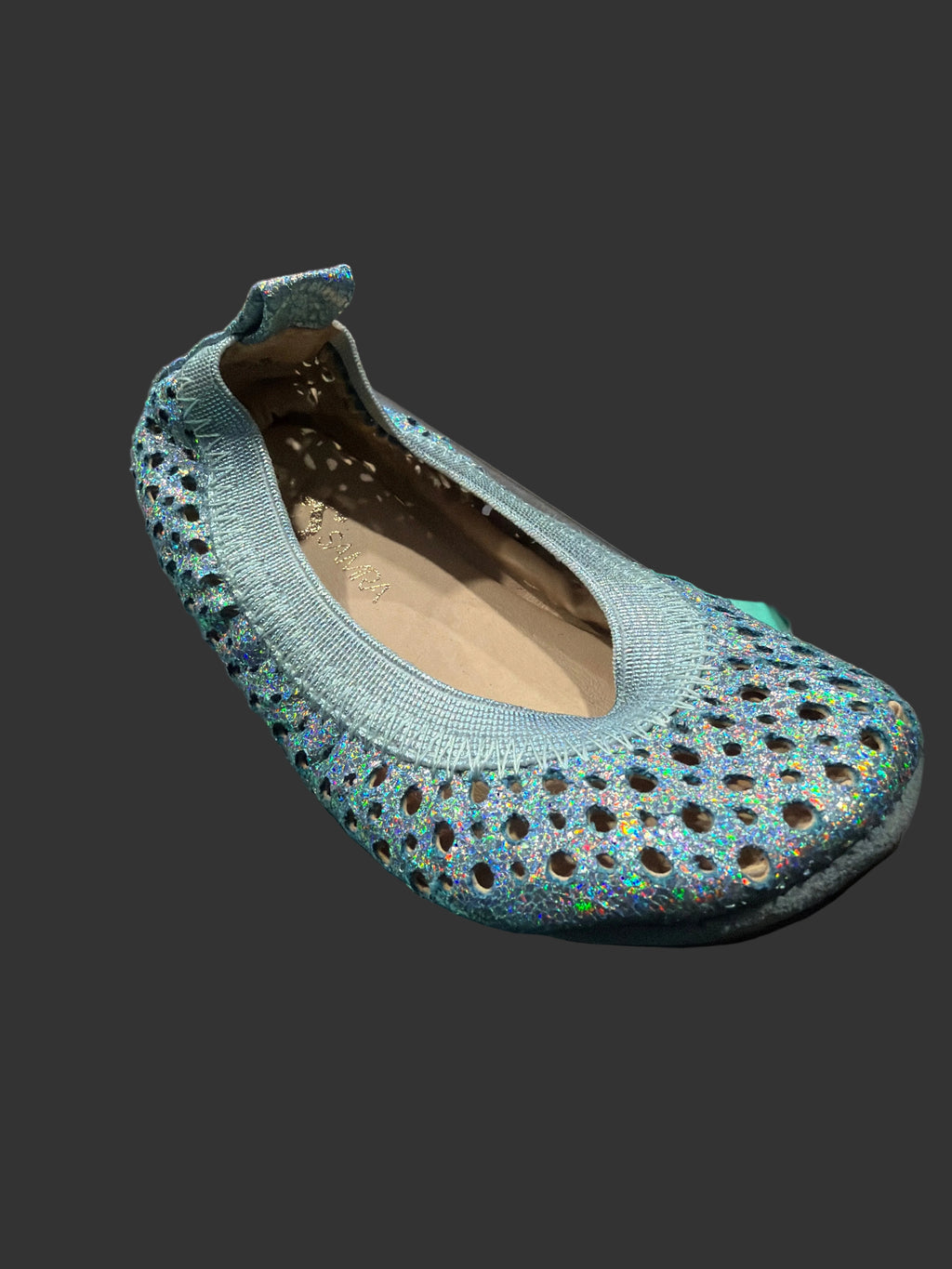 Girls’ Blue Holographic Glitter Ballet Flats with Bow