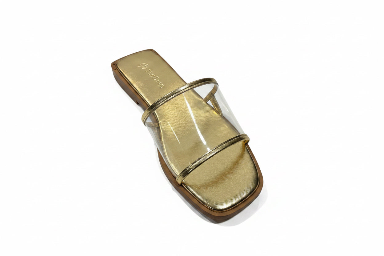 The Drop Women’s Metallic Gold Double-Strap Slide Sandals
