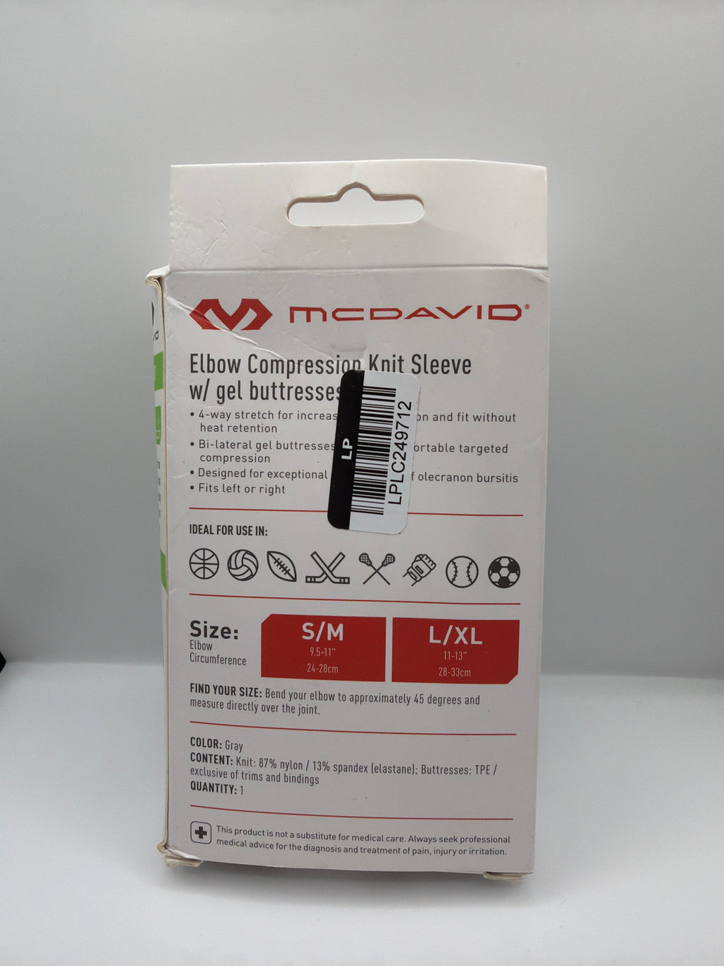 McDavid Sport Elbow Compression Knit Sleeve with Gel Buttresses – S/M