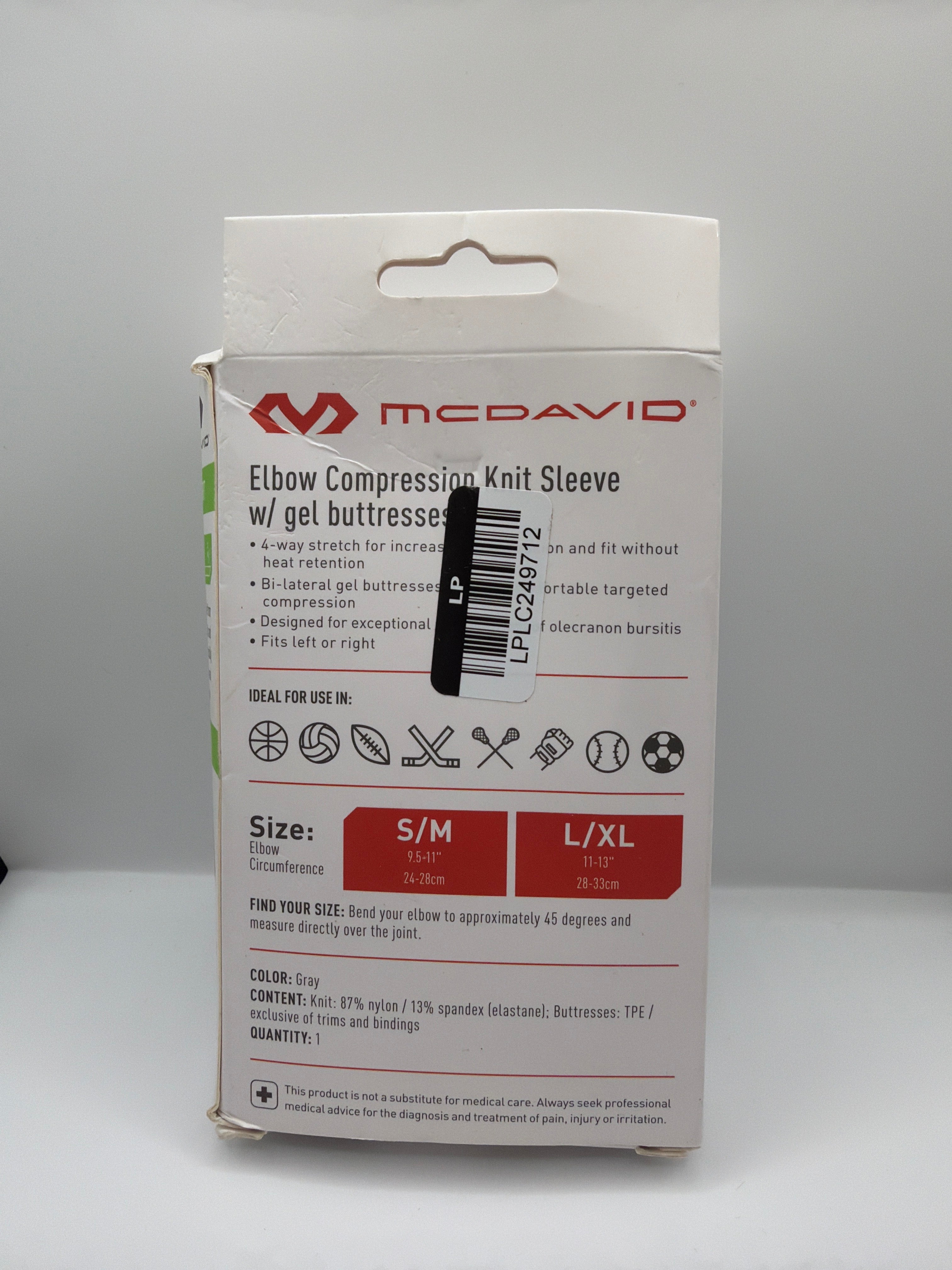 McDavid Sport Elbow Compression Knit Sleeve with Gel Buttresses – S/M