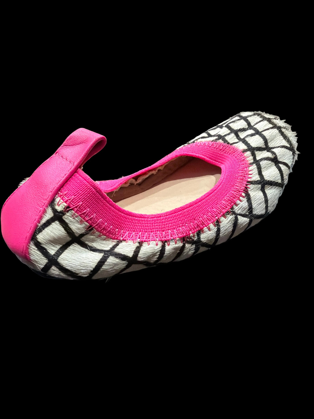 Girls’ Black-and-White Plaid Ballet Flats with Pink Trim