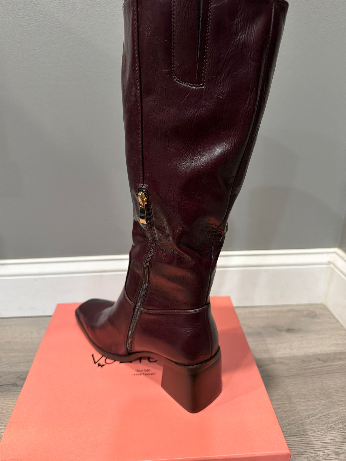 Women’s Burgundy Knee-High Square-Toe Boots