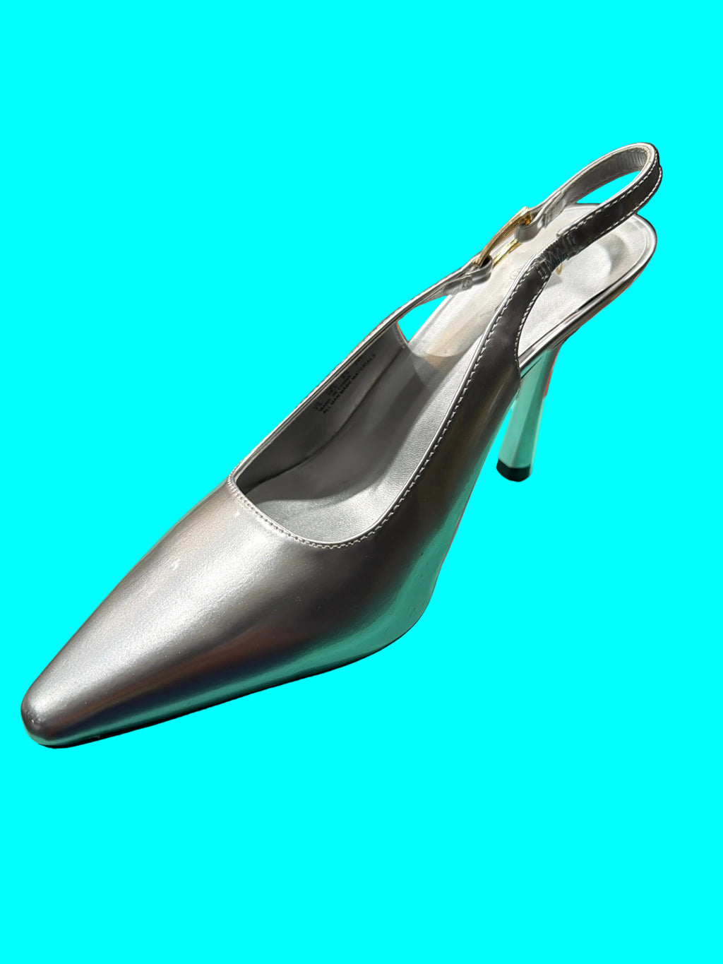 Women’s Metallic Silver Pointed-Toe Slingback Pumps