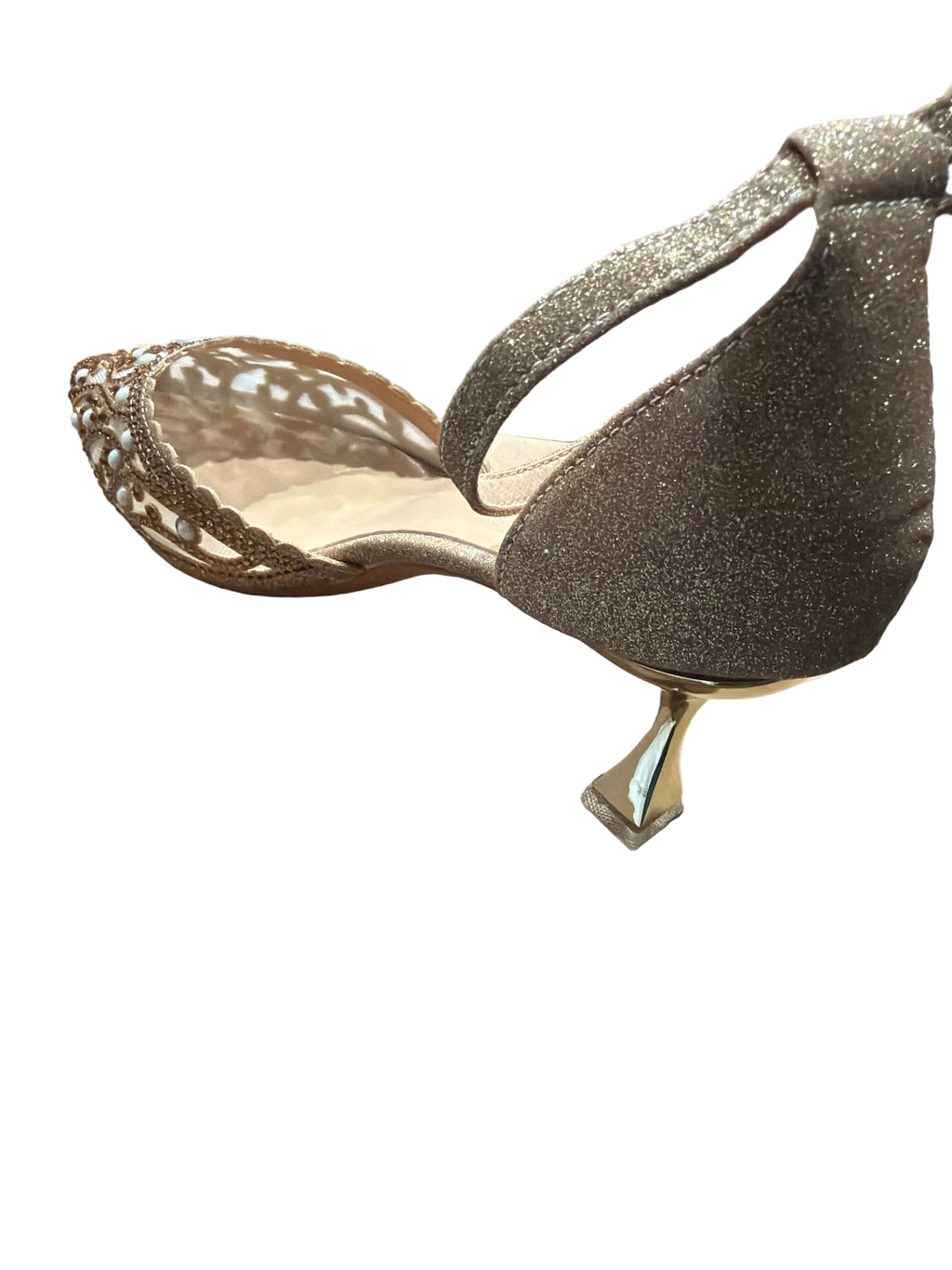 Celia Women’s Gold Rhinestone & Pearl Ankle-Strap Heels