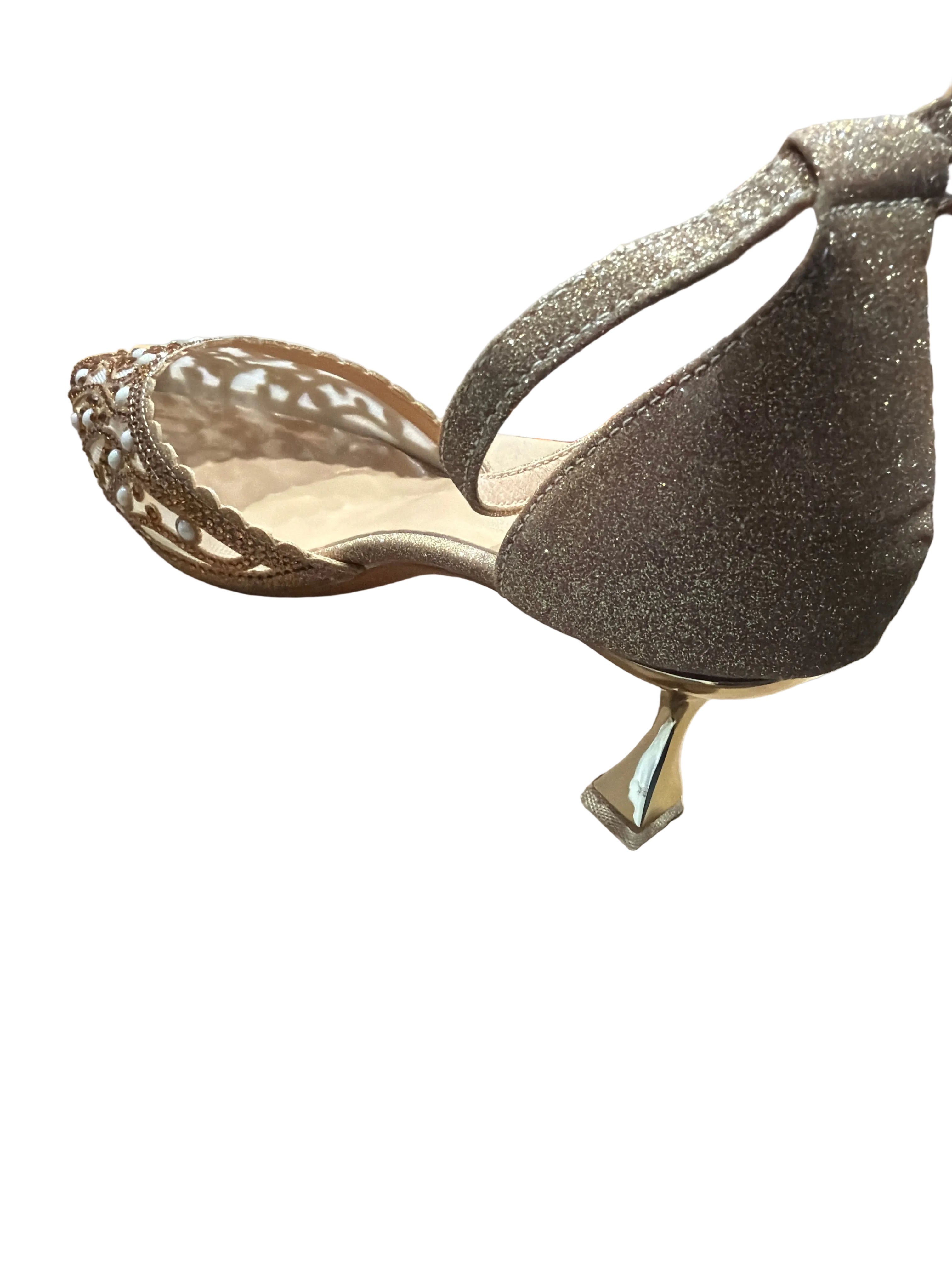 Celia Women’s Gold Rhinestone & Pearl Ankle-Strap Heels