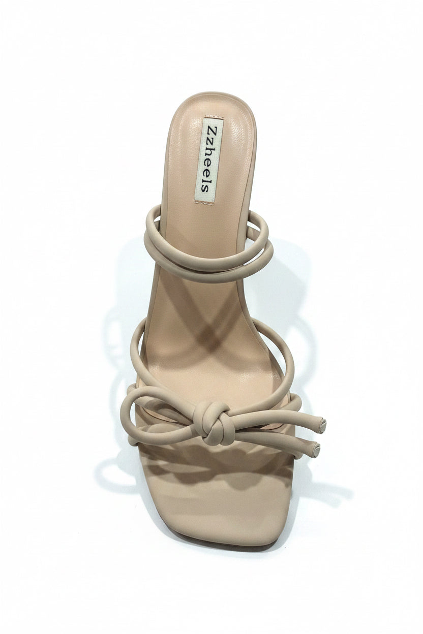 Zzheels Women’s Nude Knotted-Strap High-Heel Sandals