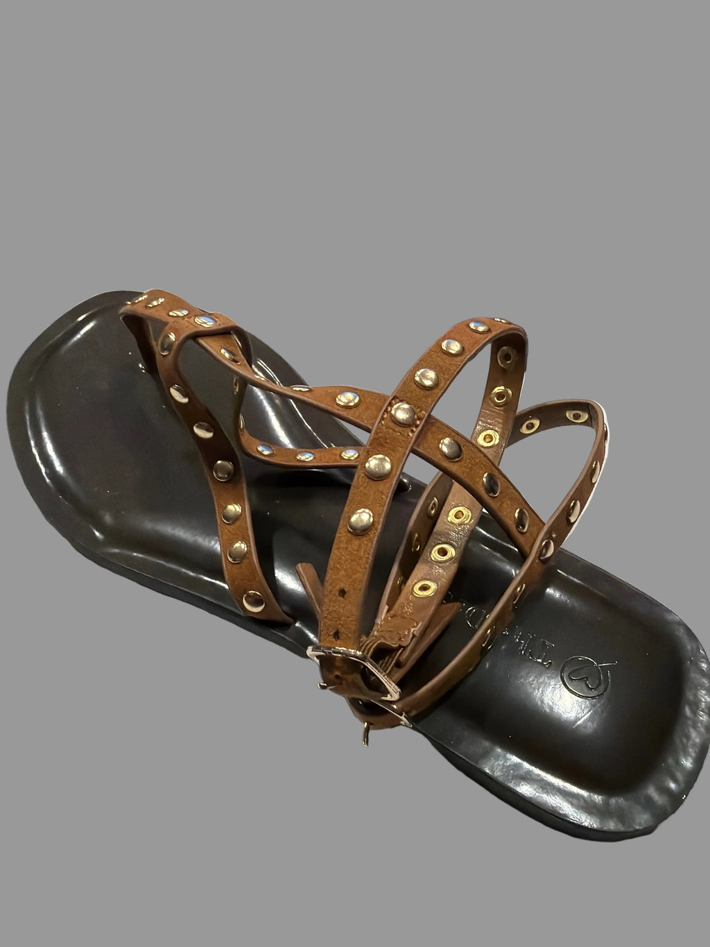 Women’s Brown Studded Gladiator Thong Sandals
