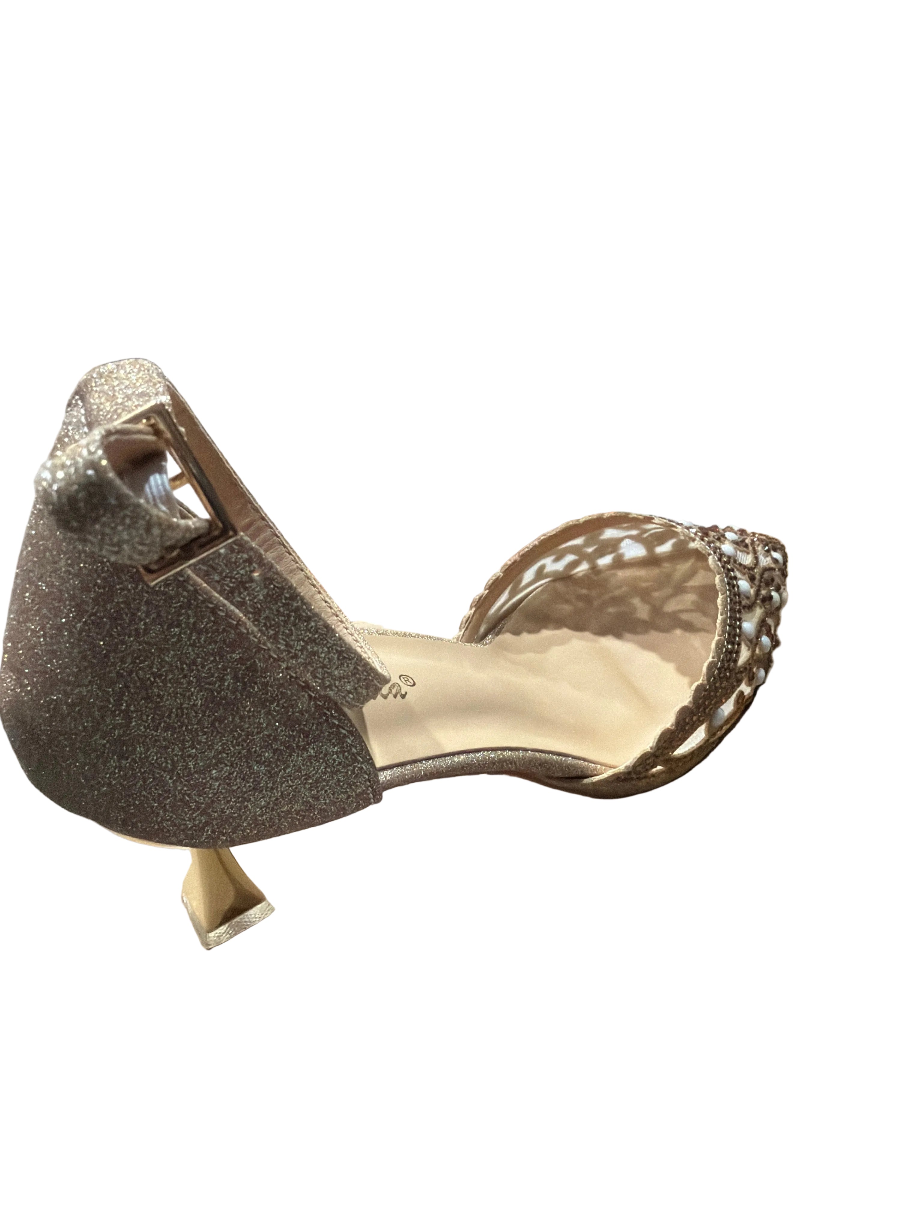 Celia Women’s Gold Rhinestone & Pearl Ankle-Strap Heels