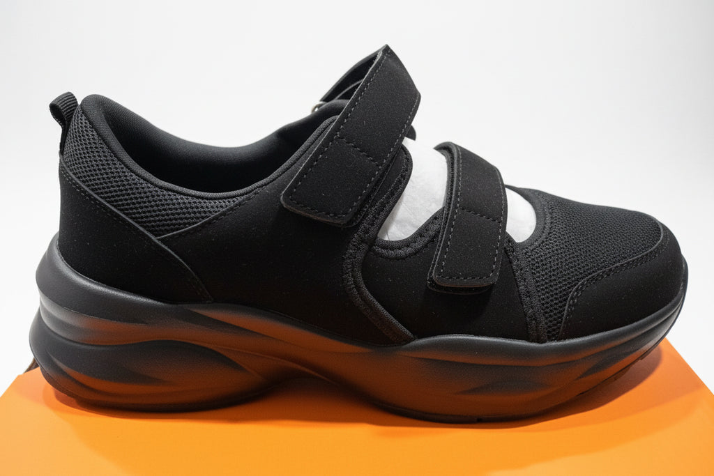 Women’s Black Dual-Strap Chunky Comfort Sneakers