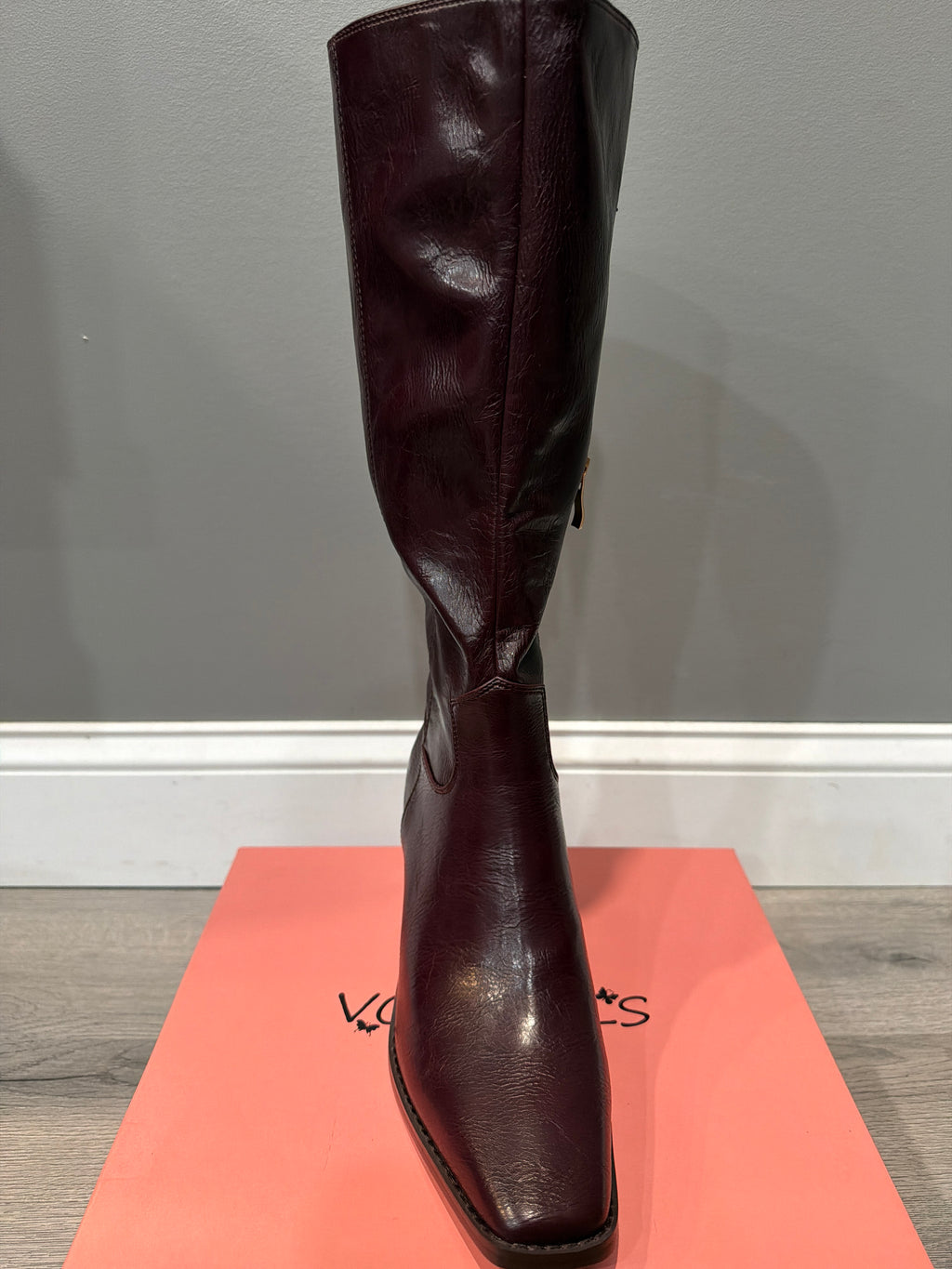 Women’s Burgundy Knee-High Square-Toe Boots
