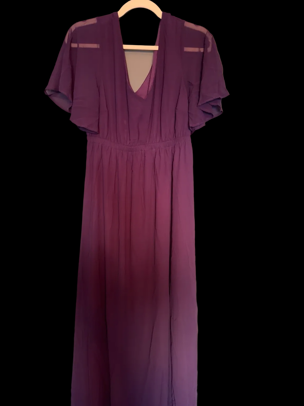 Women’s Plum Purple Flutter-Sleeve Maxi Dress
