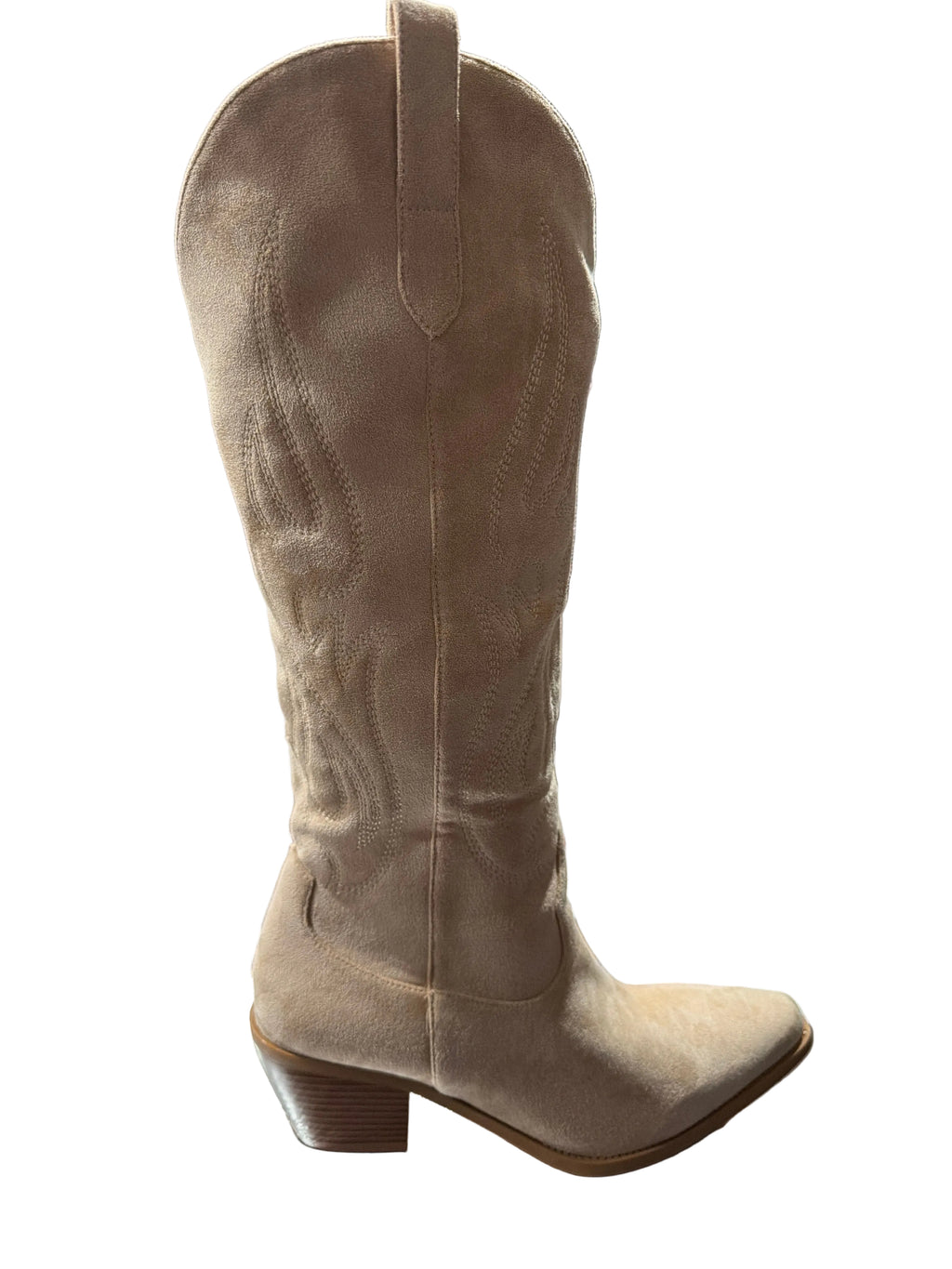 Women’s Taupe Suede-Look Tall Western Cowboy Boot