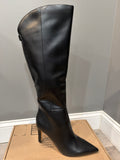 Women’s Black Pointed-Toe Knee-High Heeled Boots