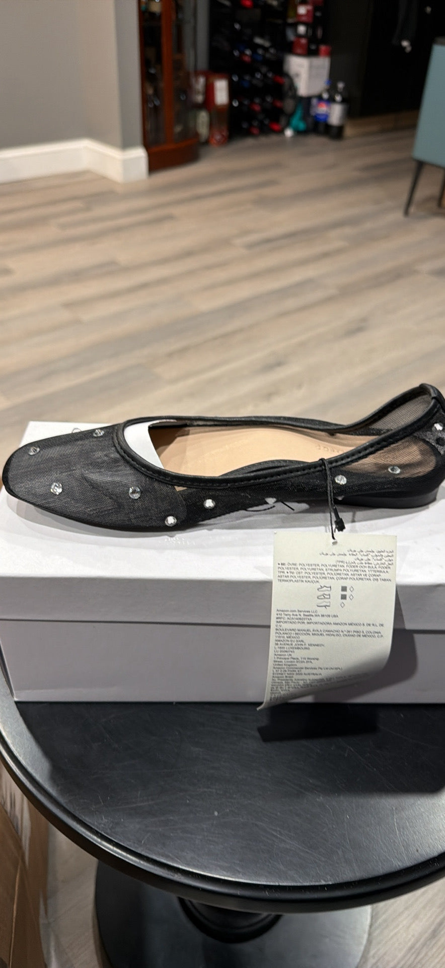 The Drop Women’s Black Mesh Rhinestone Ballet Flats – New
