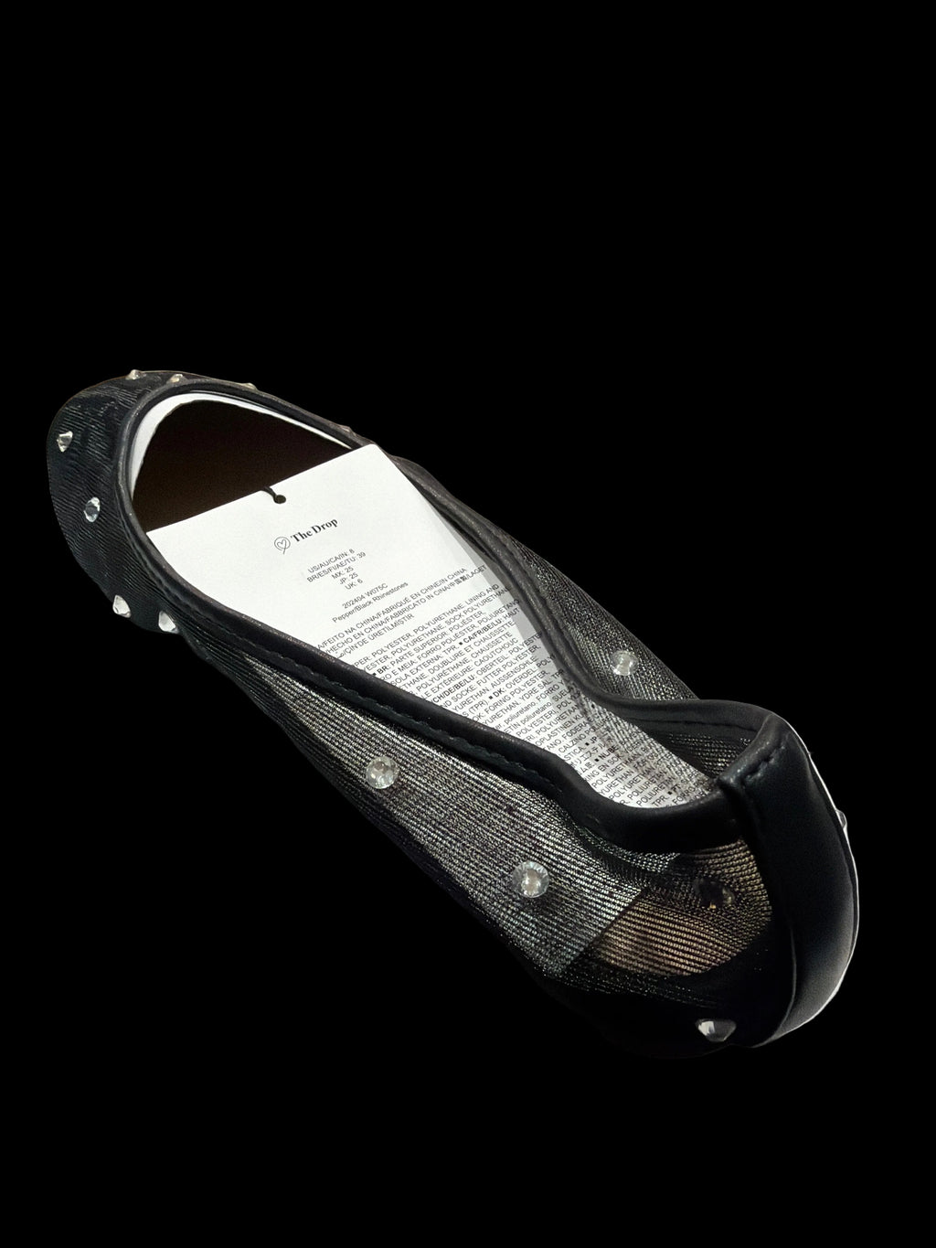 The Drop Women’s Black Mesh Rhinestone Ballet Flats – Size 9