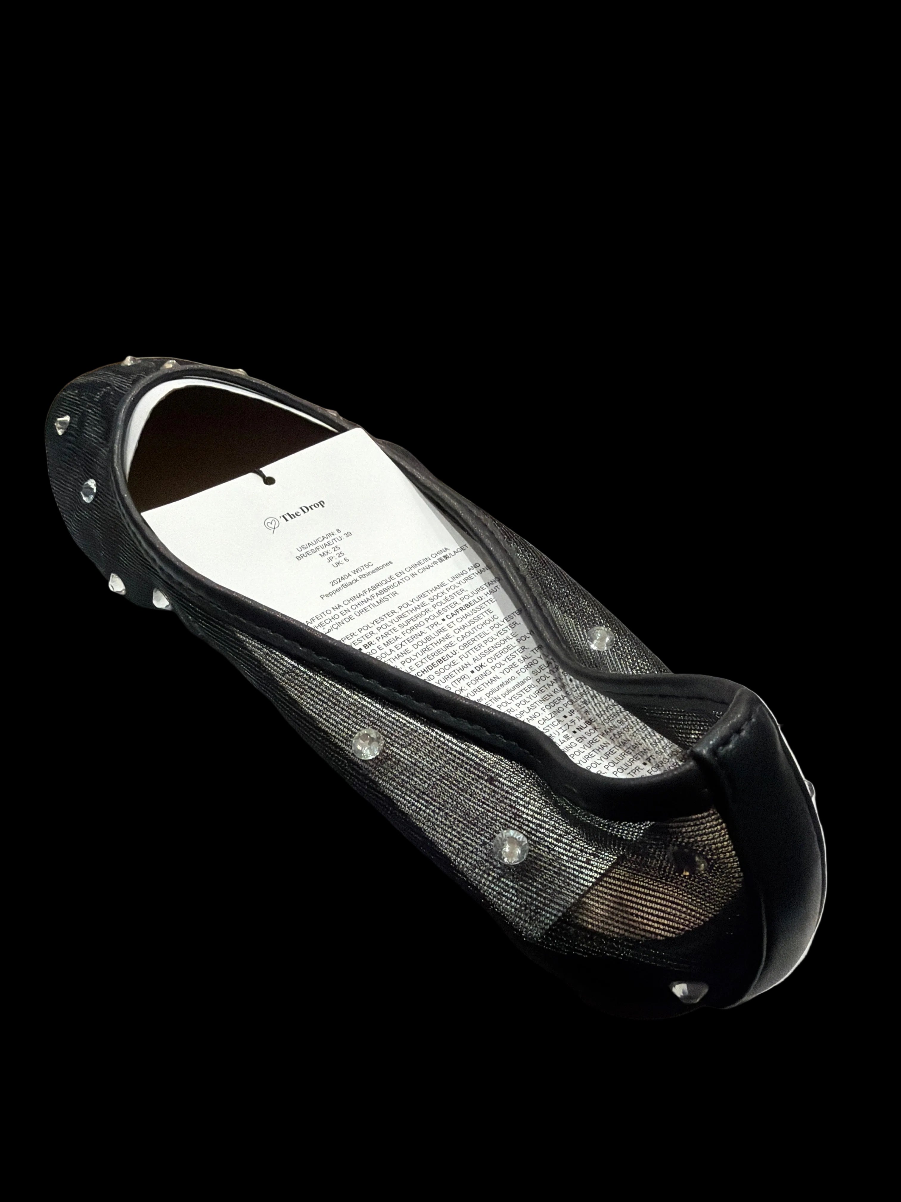 The Drop Women’s Black Mesh Rhinestone Ballet Flats – Size 9