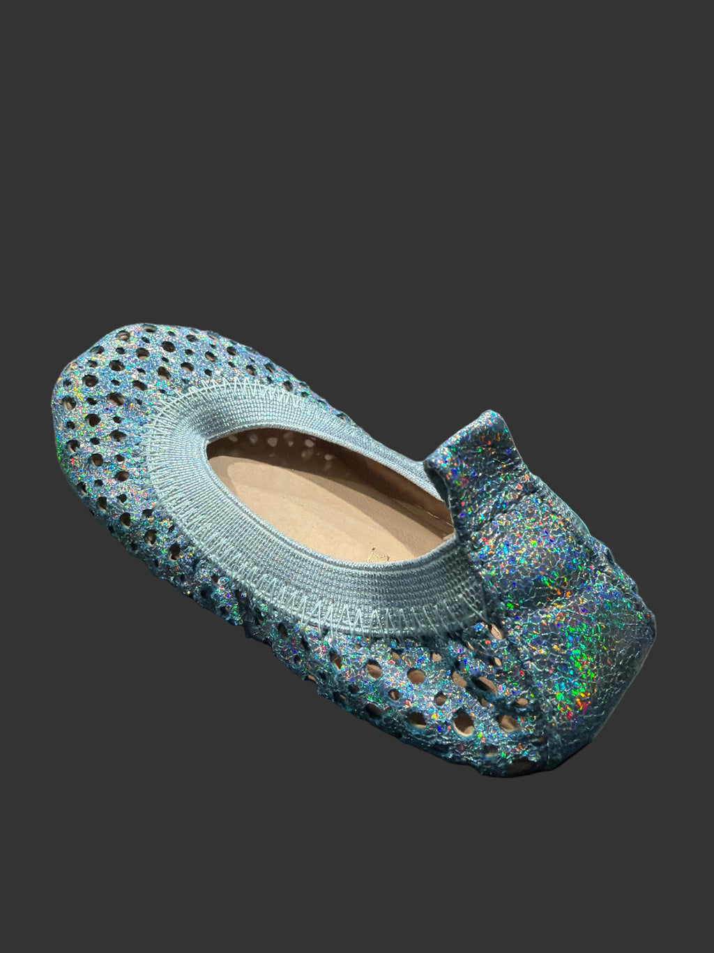 Girls’ Blue Holographic Glitter Ballet Flats with Bow