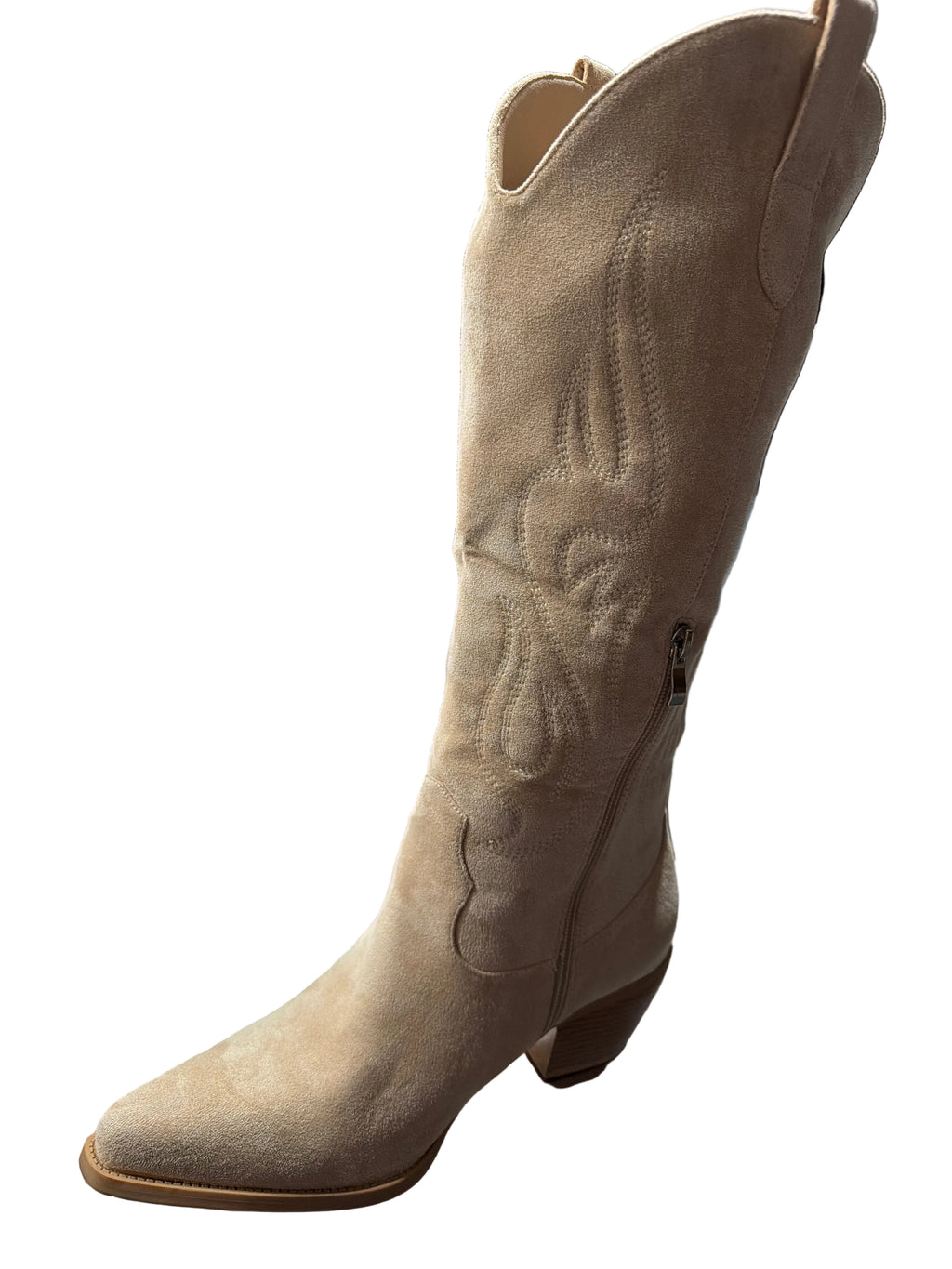 Women’s Taupe Suede-Look Tall Western Cowboy Boot