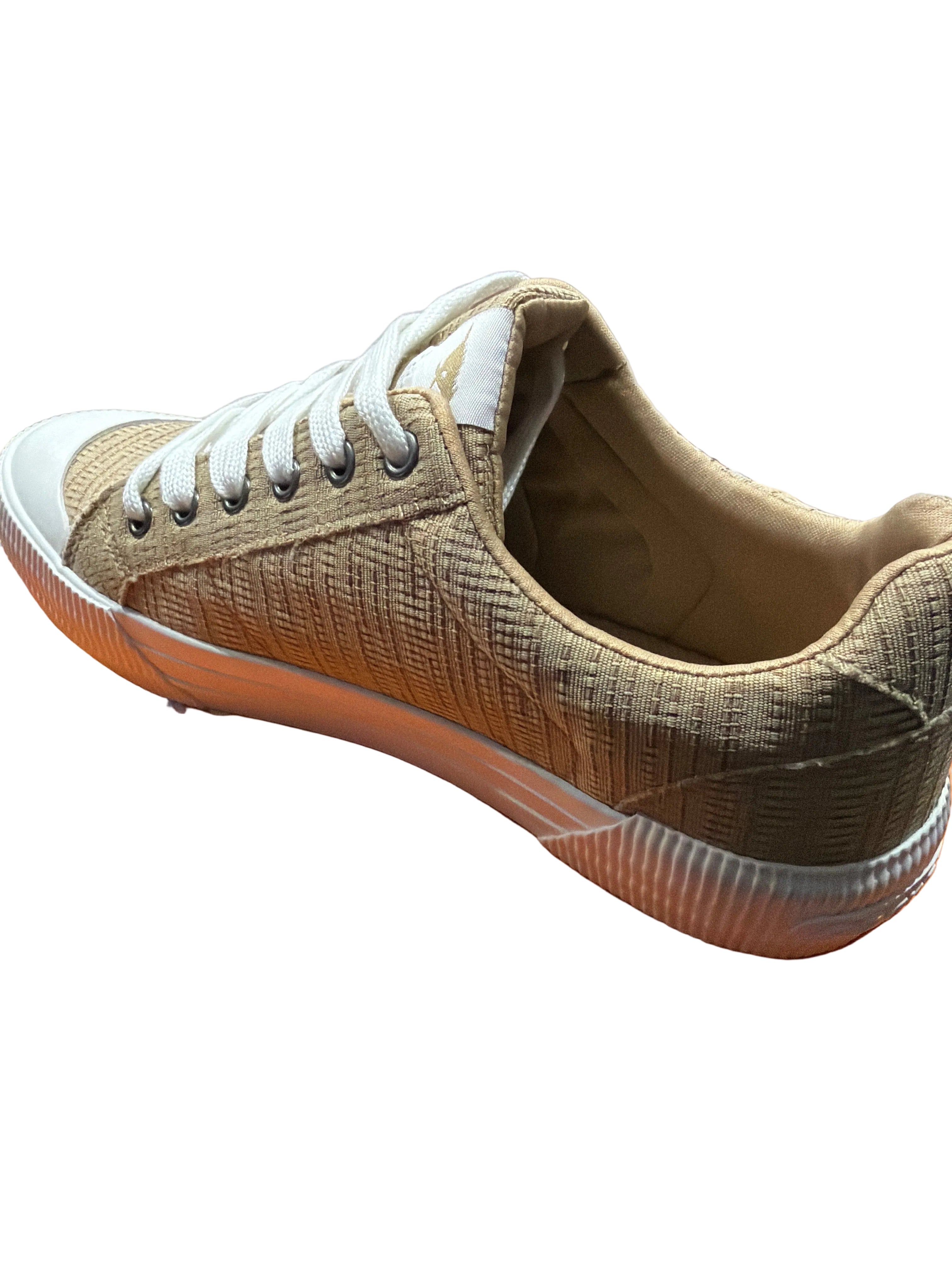 Women’s Tan Woven Canvas Lace-Up Sneakers