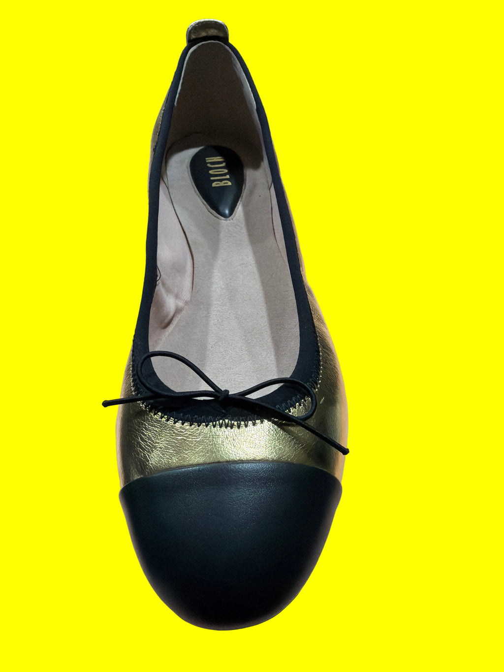 Women’s Metallic Gold & Black Cap-Toe Ballet Flats