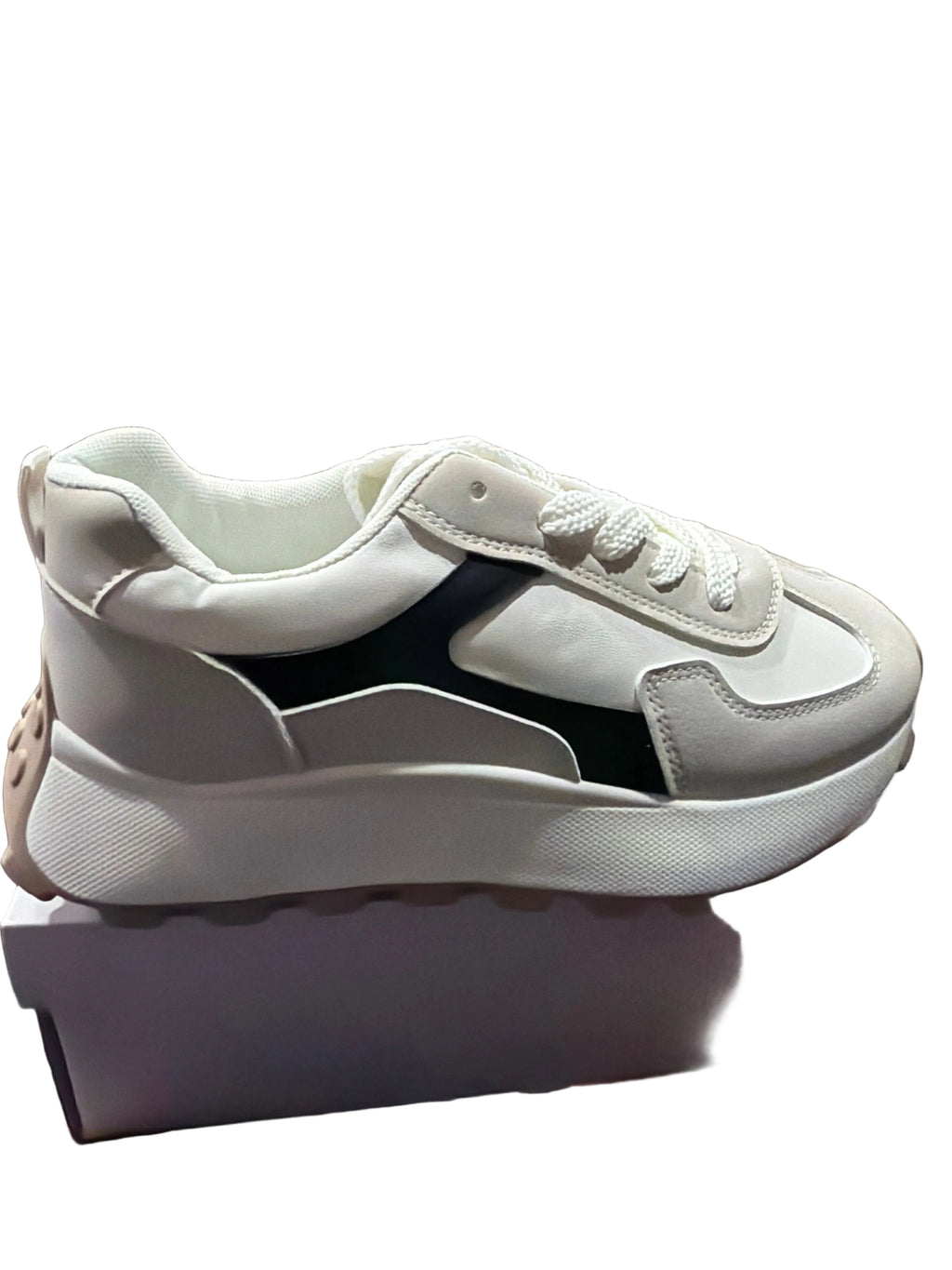 Women’s White Gray & Black Chunky Platform Sneakers