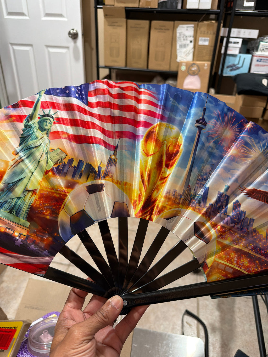 USA Soccer Patriotic Large Folding Hand Fan – American Flag Design