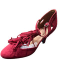 Women’s Red Suede-Look Fringe T-Strap Heels