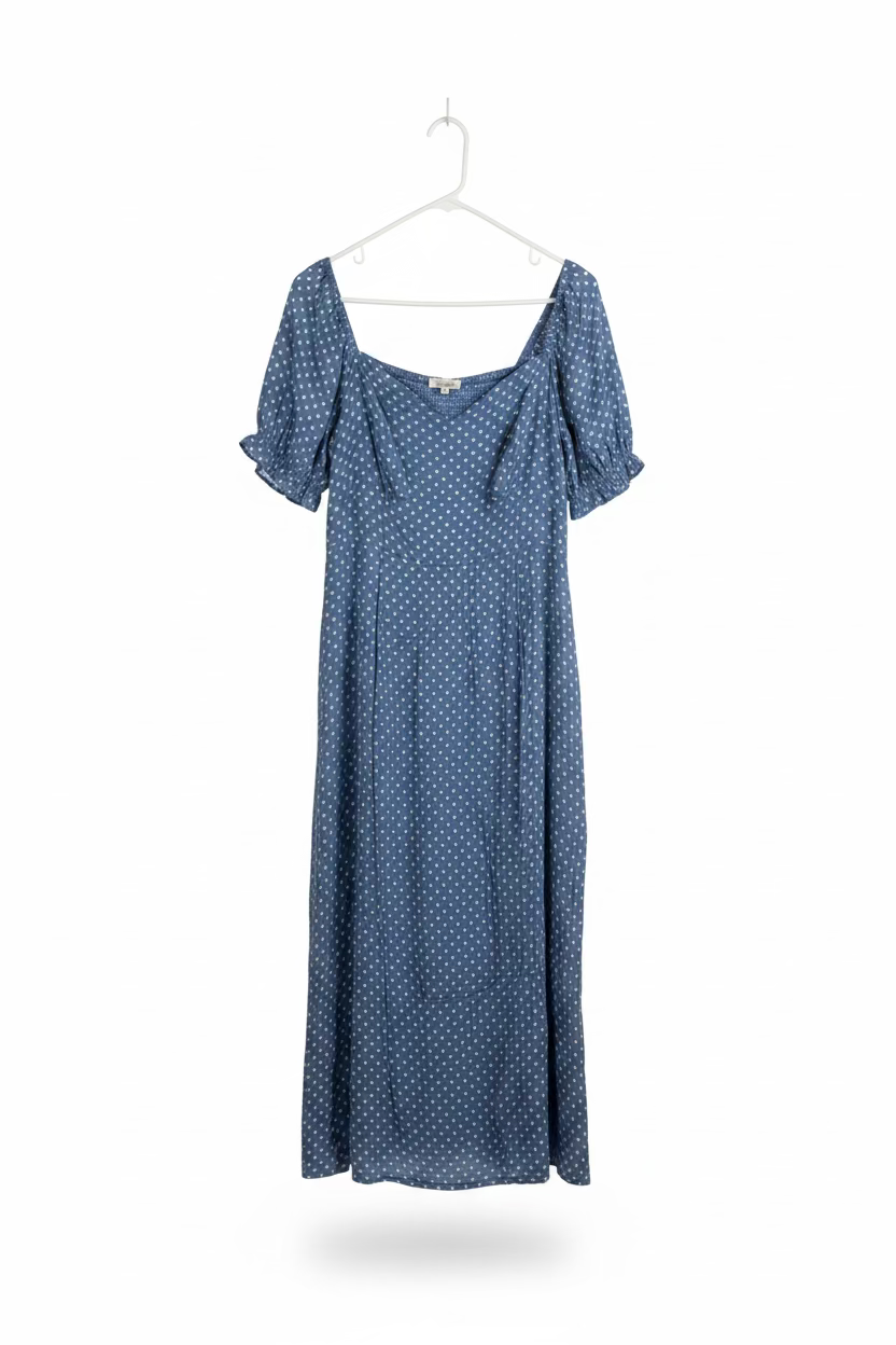 Women’s Blue Polka-Dot Smocked Puff-Sleeve Maxi Dress