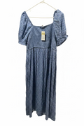 Women’s Blue Polka-Dot Smocked Puff-Sleeve Maxi Dress