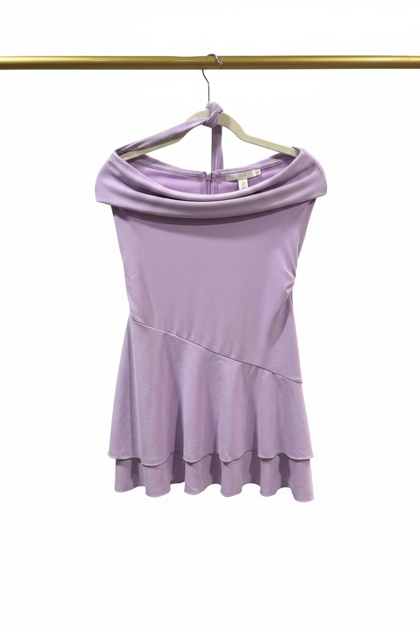 Women’s Lavender One-Shoulder Tiered-Ruffle Mini Dress