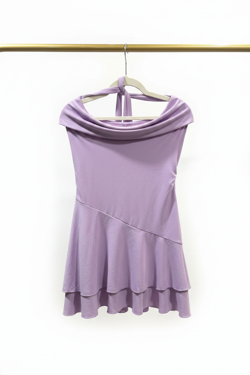 Women’s Lavender One-Shoulder Tiered-Ruffle Mini Dress
