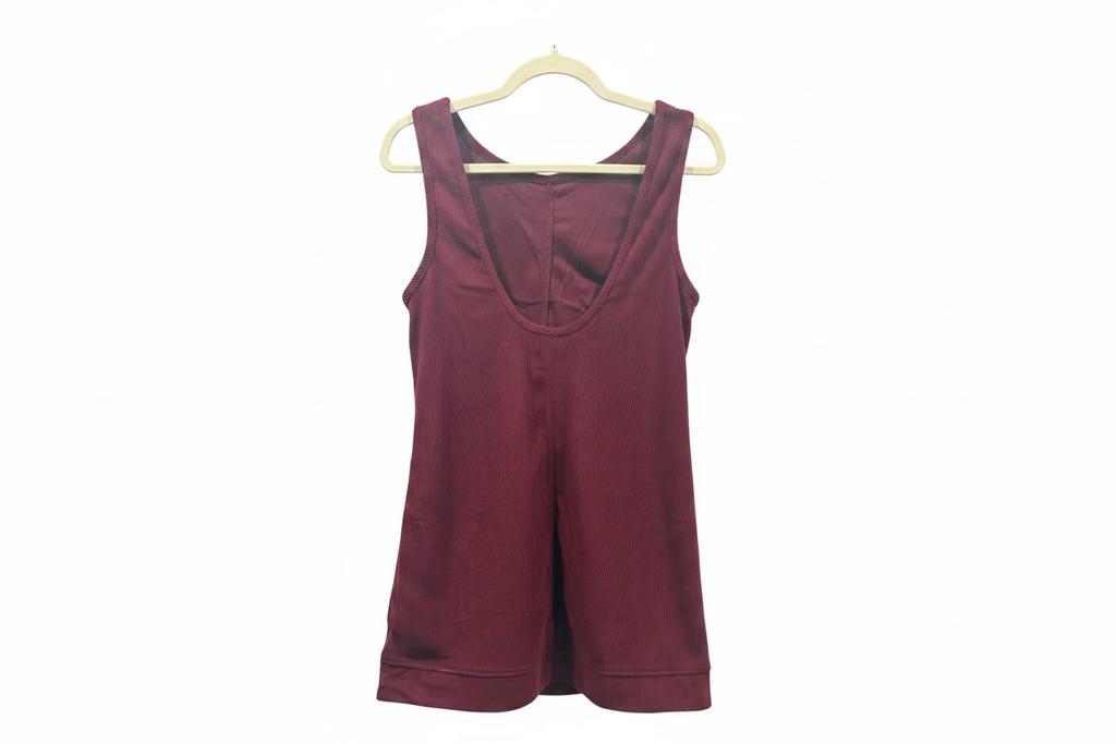 Women’s Burgundy Corduroy Sleeveless Romper with Pockets