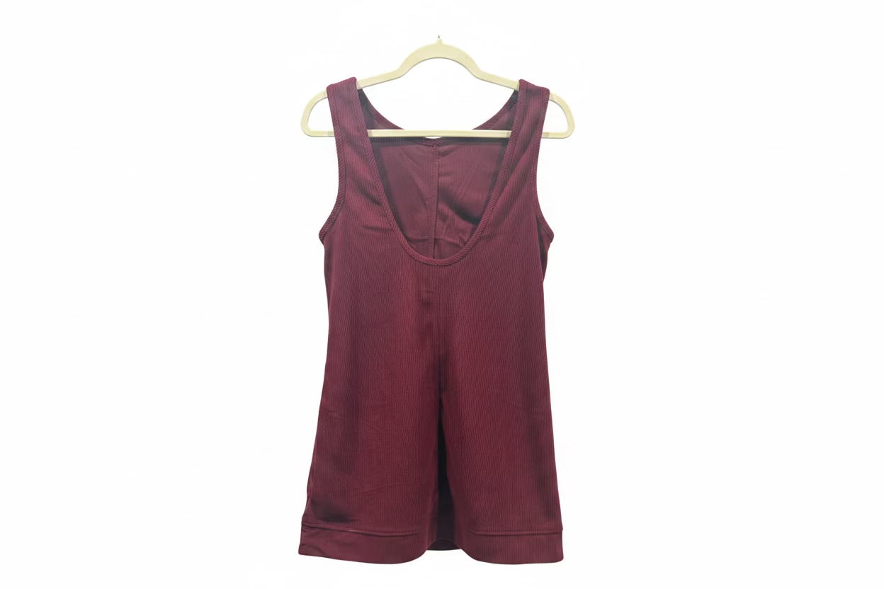 Women’s Burgundy Corduroy Sleeveless Romper with Pockets