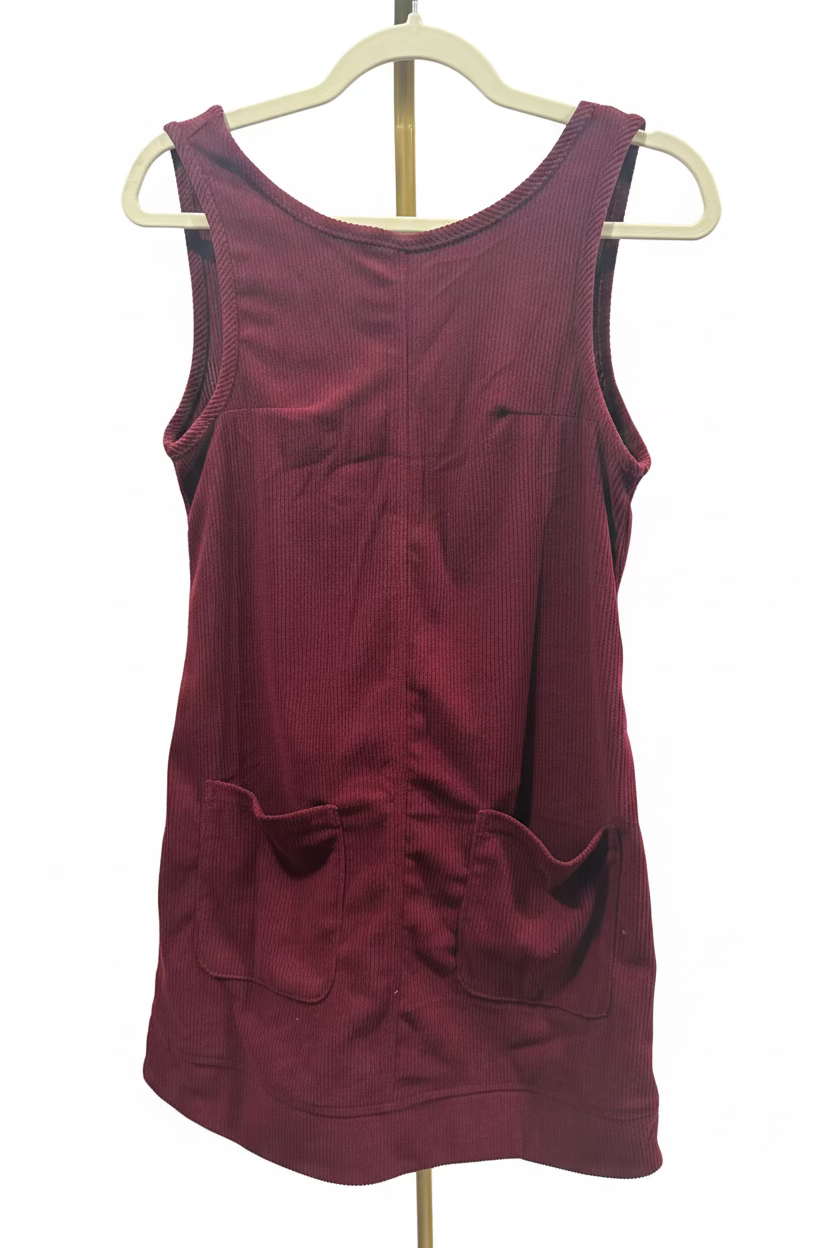 Women’s Burgundy Corduroy Sleeveless Romper with Pockets