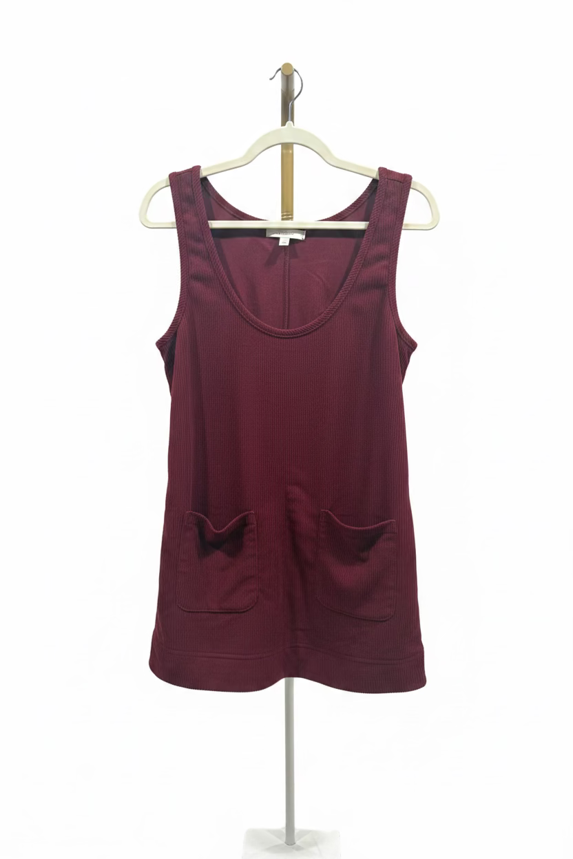 Women’s Burgundy Corduroy Sleeveless Romper with Pockets