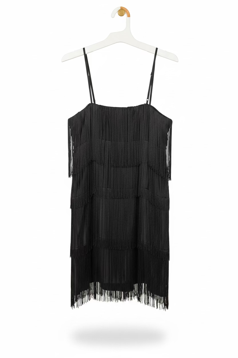 Women’s Black Layered-Fringe Flapper Cocktail Dress