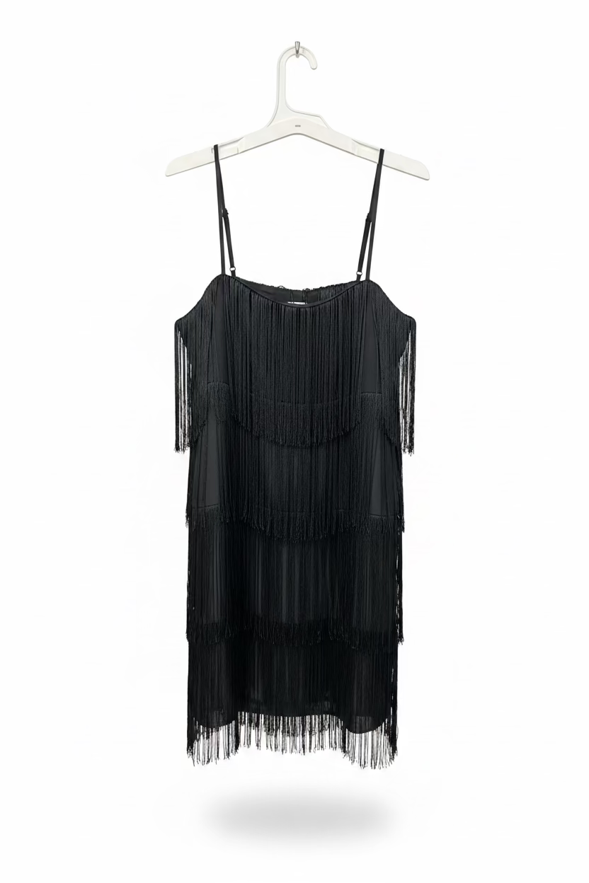 Women’s Black Layered-Fringe Flapper Cocktail Dress