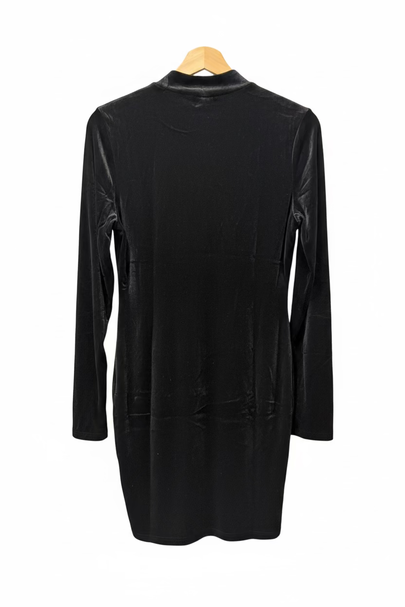 Women’s Black Velvet Mock-Neck Long-Sleeve Mini Dress