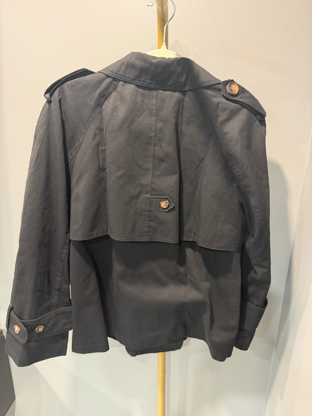 Women’s Black Double-Breasted Short Trench Coat – Size Medium