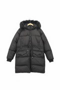 Women’s Black Long Puffer Parka with Faux-Fur Hood