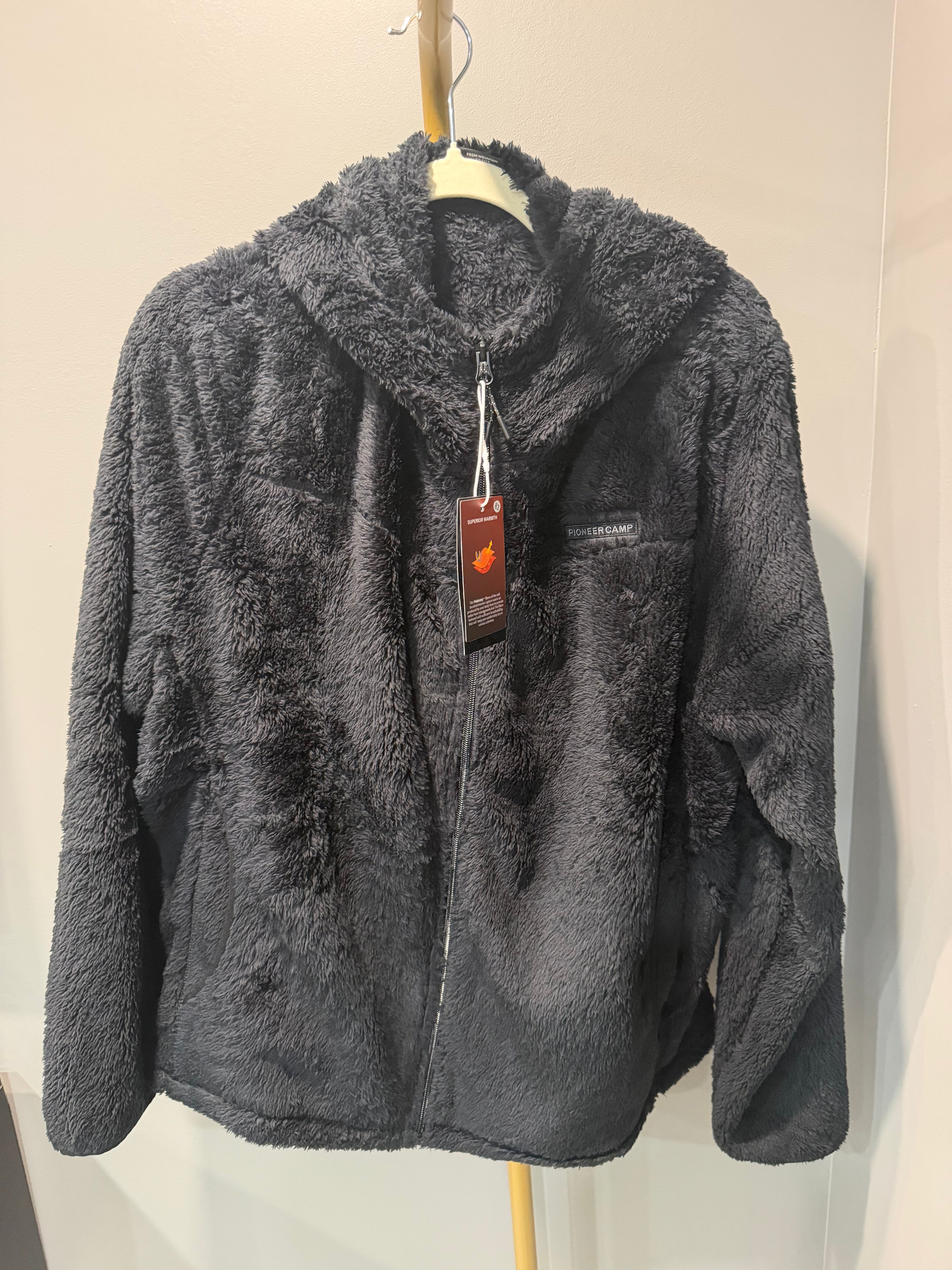 Pioneer Camp Black Sherpa Fleece Full-Zip Hooded Jacket