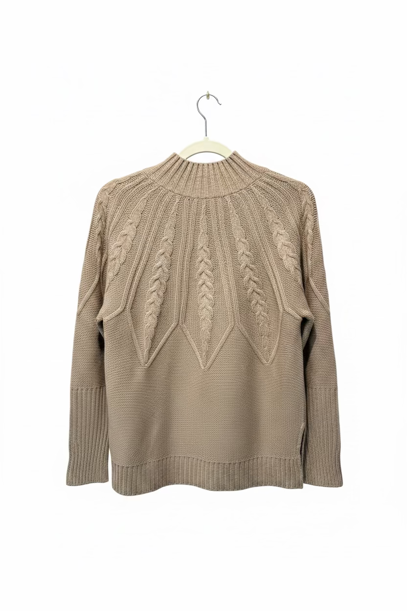 Women’s Taupe Cable-Knit Mock-Neck Sweater