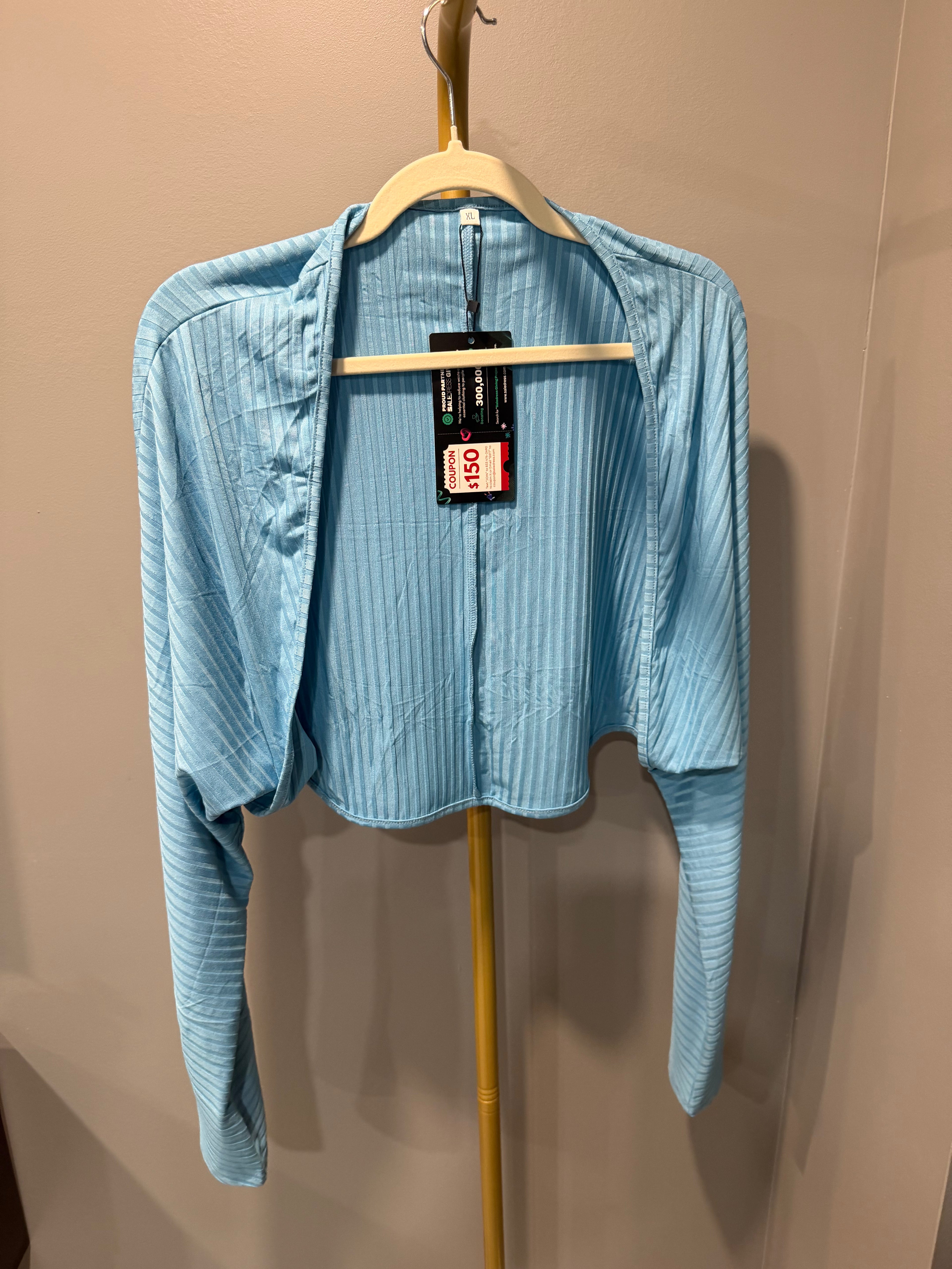 Women’s Light-Blue Ribbed Jumpsuit and Shrug Two-Piece Set – Size XL