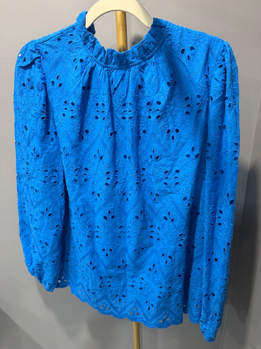 PRETTYGARDEN Women’s Blue Eyelet Embroidered Long-Sleeve Blouse