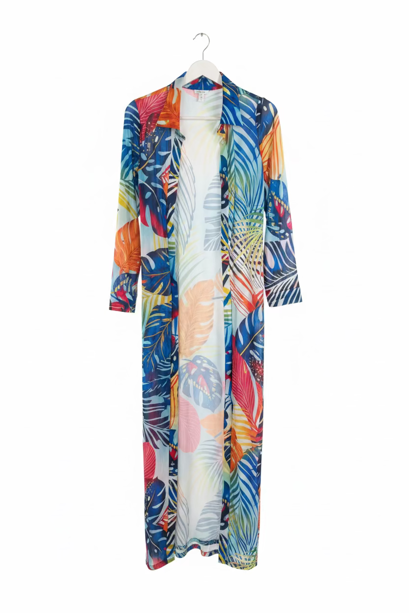 Women’s Colorful Tropical-Print Maxi Duster Cover-Up