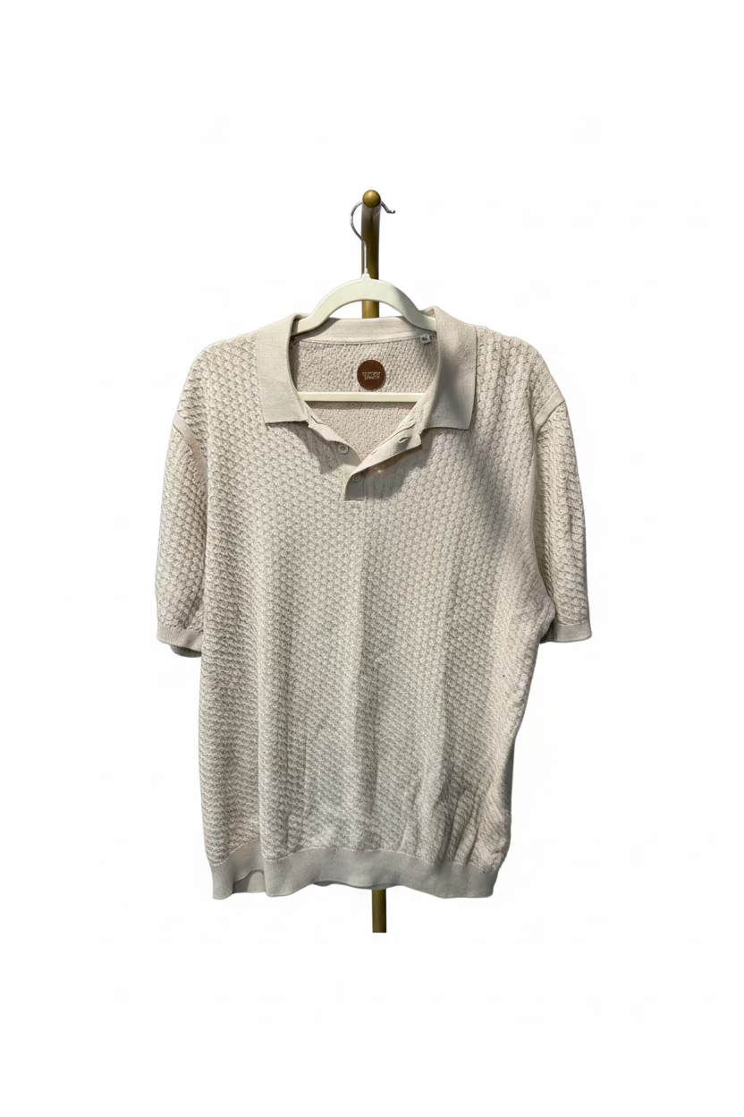 Common People Men’s Textured Knit Polo Shirt – Beige – Size XL